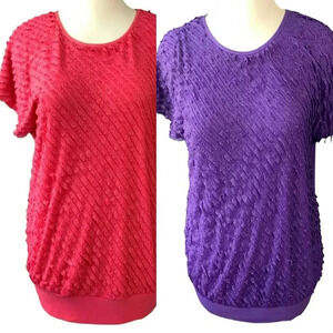 Rebecca Malone Bundle of 2 Tiered Ruffles Short Sleeves Tops Size 1X Red Purple